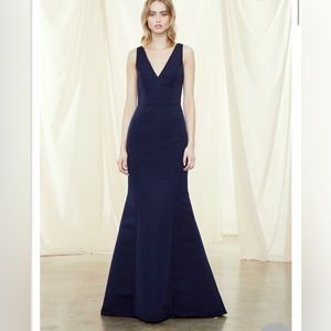 Amsale bridesmaid dress Mackayla Navy Faille
